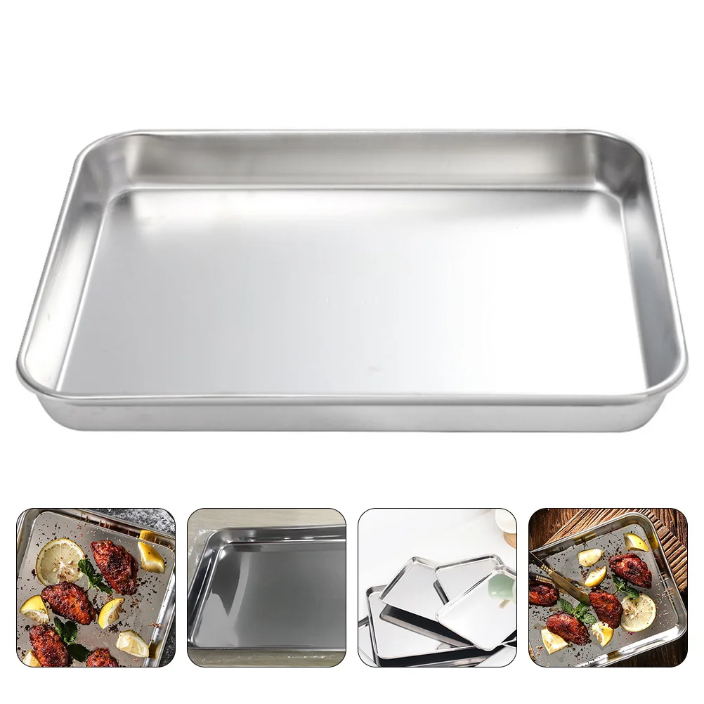 

Stainless Steel Tray Food Storage Plate Rustproof Rectangular Kitchen Drying Tray For Snacks Fruits Fried Chicken Silver 30X20Cm