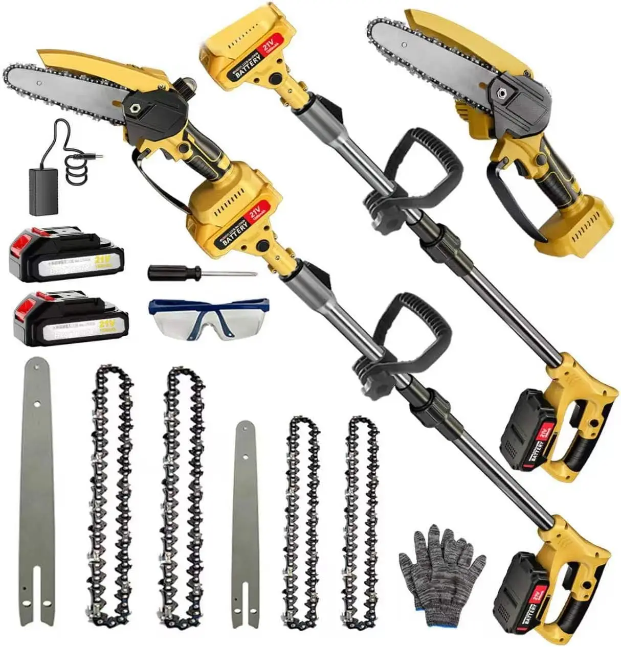 Cordless 2-in-1 Mini Chainsaw & Pole Saw, 6-Inch Battery-Powered Tree Trimmer with 4.4 ft Extension Pole