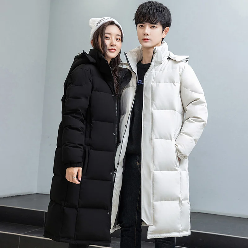 

Fashion Winter Down Jacket Men 2023 Brand Warm Thicken White Coat Hooded Couples Long Parkas Loose Duck Coats