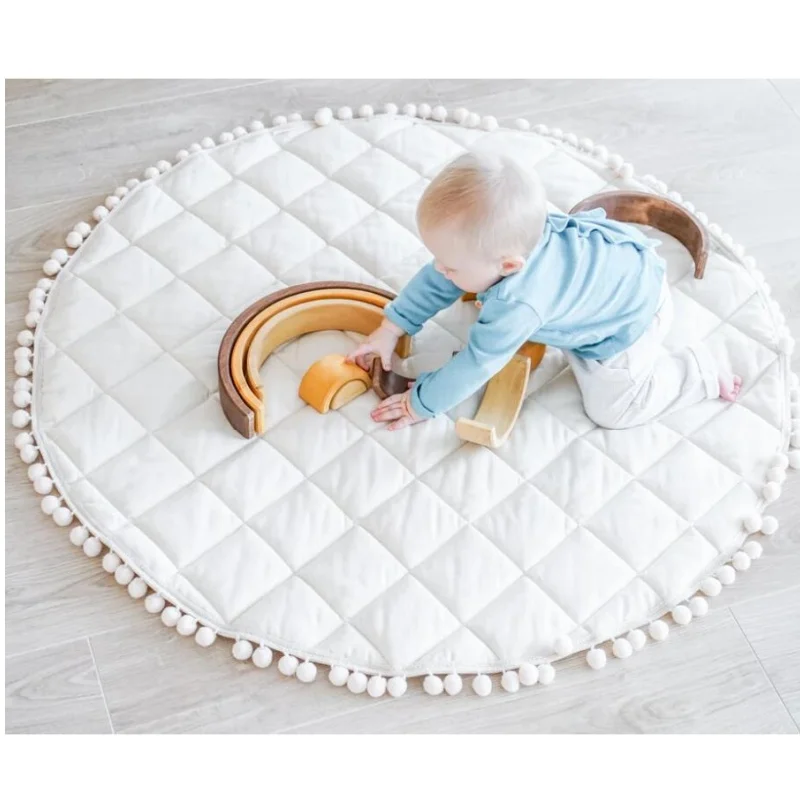 Baby Play Mat 39 x 39 Inch Cotton Crawling Cushion Cotton Nursery Rug Large Thick Soft Washable Folding Floor Mat  Nursery Decor