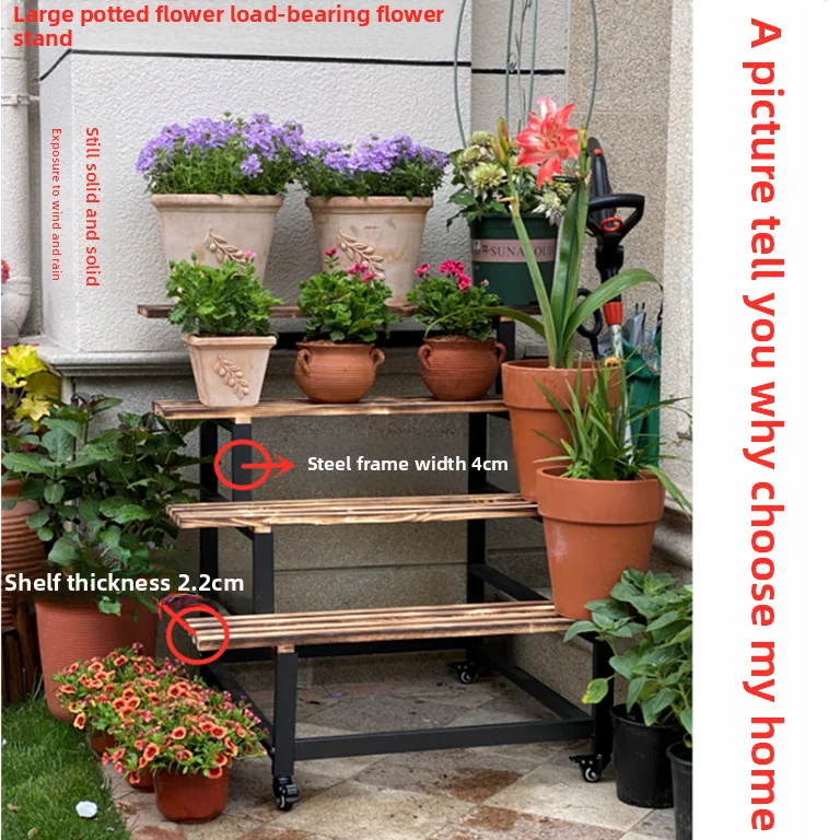 Preservative wood multi-layer ladder flower rack bonsai shelf
