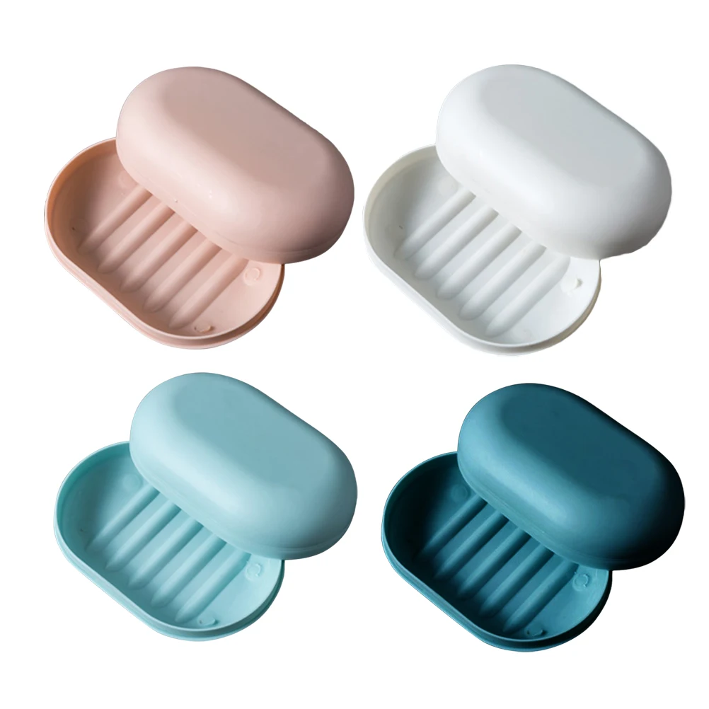 

4pcs Box For Travel Bathroom Kitchen Shower Oval Box Dish Storage Tray For Travel Soap Dish Soap Container Case