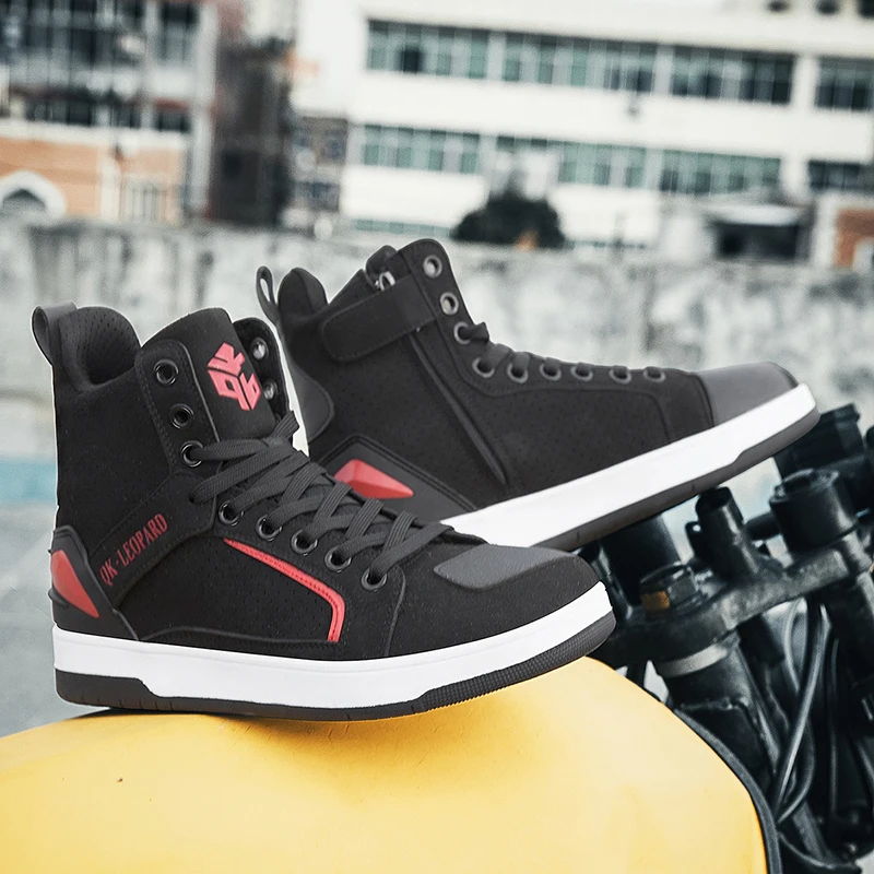 Men Motorcycle boots Breathable Anti-fall Rider Road Racing Casual Shoes Boots Gear Shift Rubber Sole Reflective Motorbike Shoes