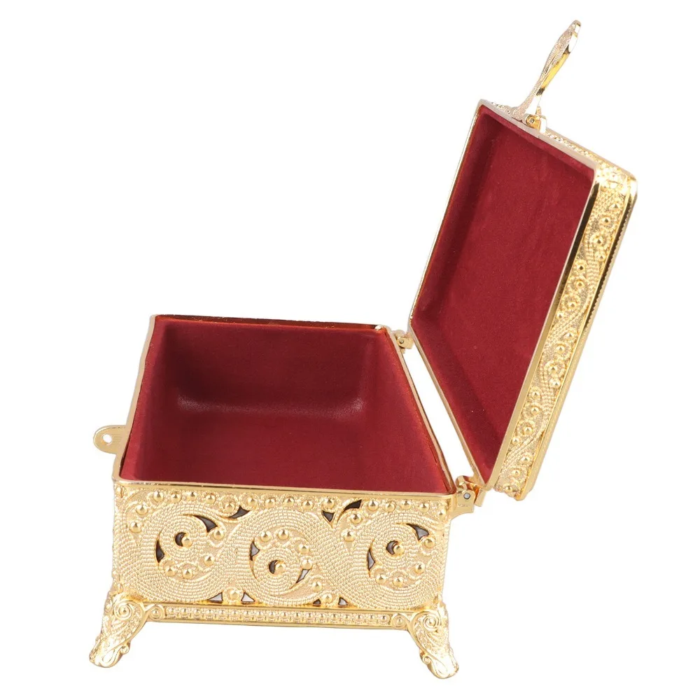Soft Velvet Lining Metal Jewelry Box Silver Gold Trinket Storage Box Rectangle Vintage Trinket Box Earrings Rings Storage
