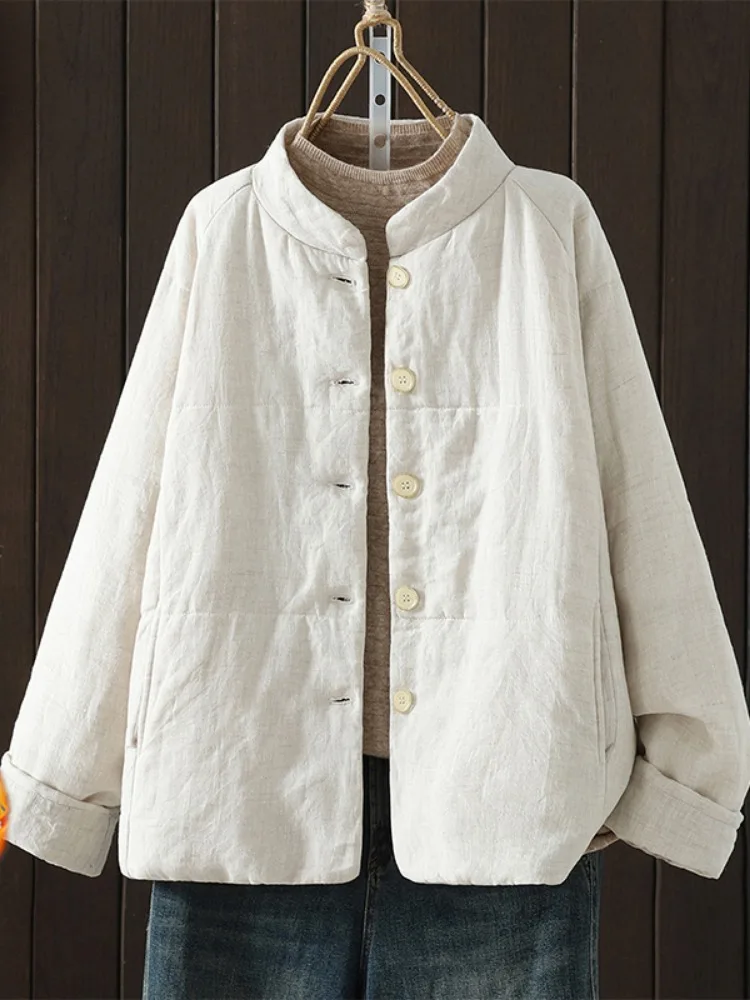Retro Style Oversized Casual Cotton Jacket Women's Winter Thickened Home Clothes Button Closure Long Sleeve  Color