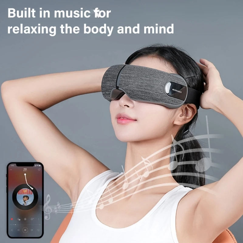 مدلك العين مع الحرارة للصداع النصفي، العيون الجافة، الهالات السوداء، قابلة لإعادة الشحن، متوافقة مع الموسيقى، بلوتوث، شحن قطرة