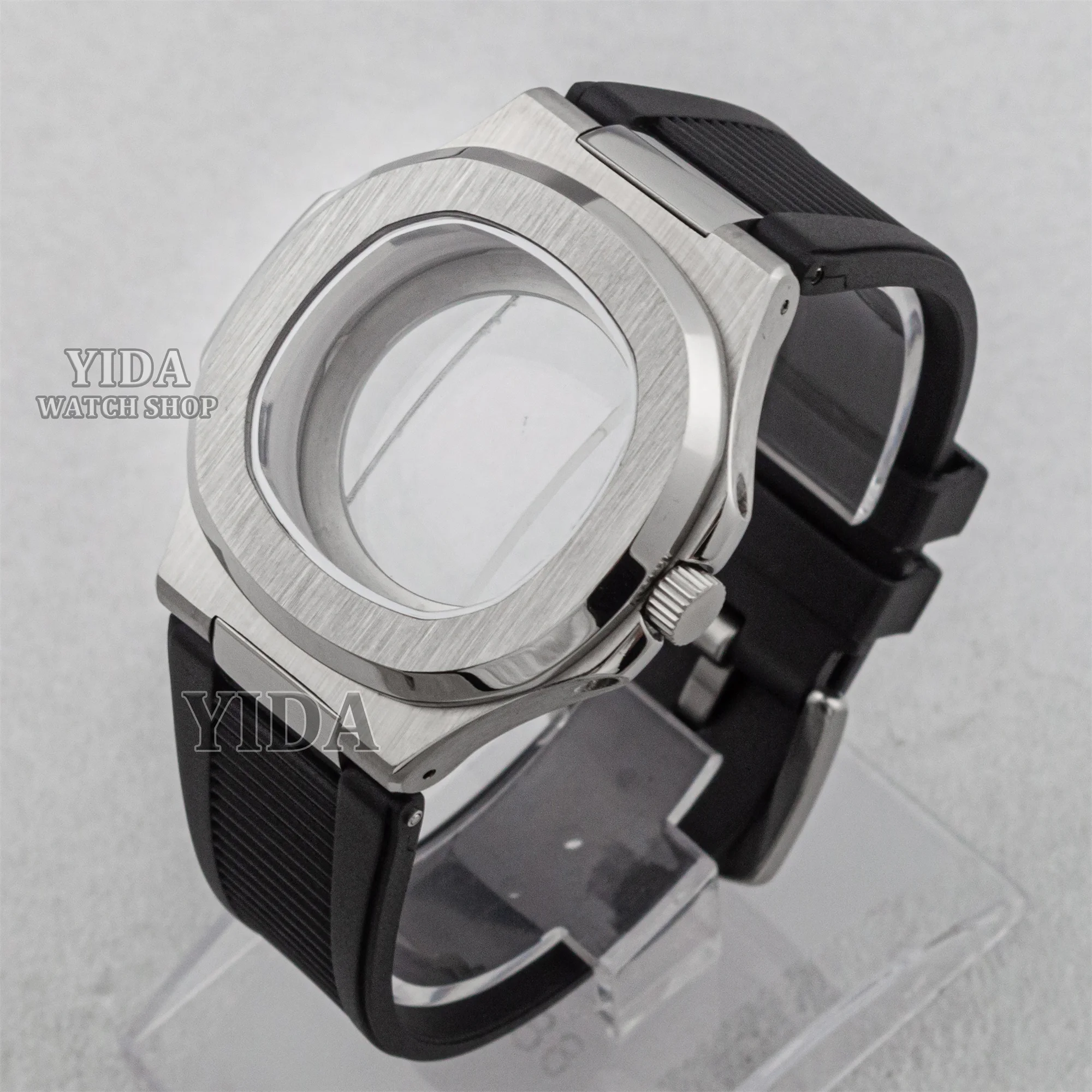 41mm NH35 Watch Case Strap 25MM Rubber Bracelet Sapphire Glass For Nautilus NH35 Automatic Movement Modified Replacements Mod