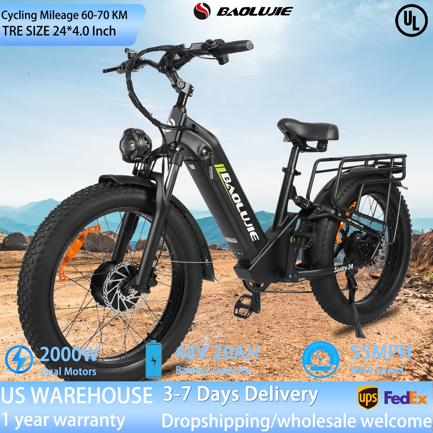 

Electric Bike Adults 2000W E-Bike Daul Motors Electric bicycle 35 MPH 24 Inches Ebike 48V 20AH Removable Battery for Commuting