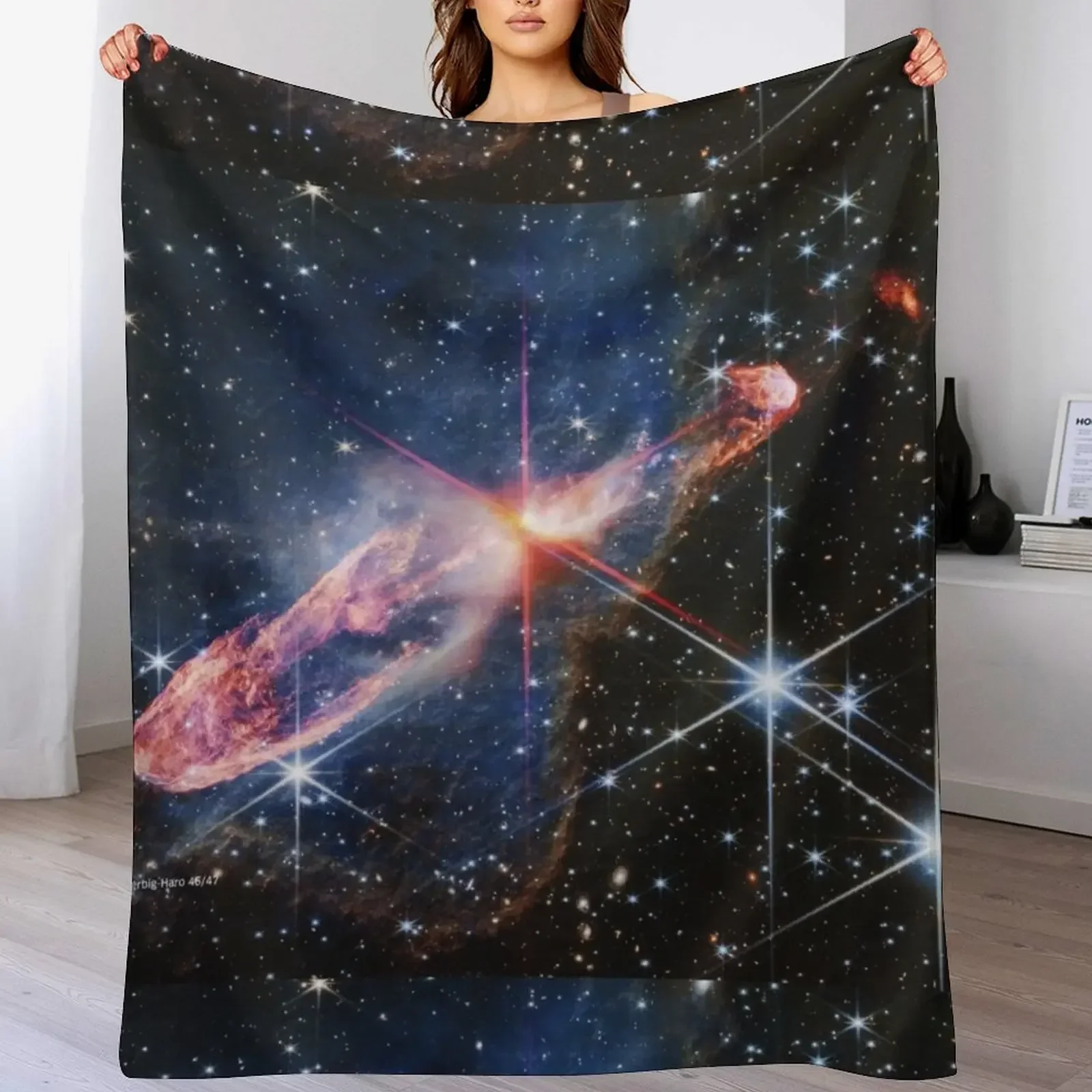 Herbig-Haro 46/47 (James Webb/JWST) — space poster Throw Blanket Flannel Fabric Picnic For Sofa Thin Giant Sofa Blankets