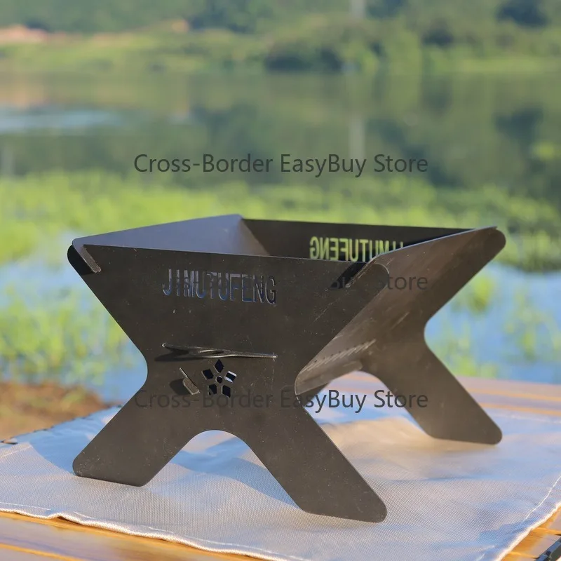 Outdoor card-style stainless steel firewood stove, splicing barbecue grill, camping picnic lightweight stove