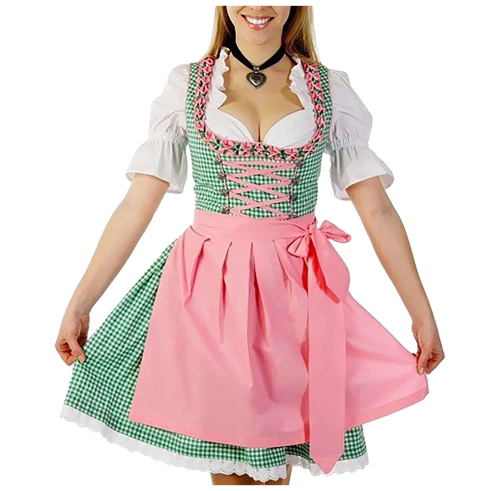 

Traditional Oktoberfest Women's Maid Dresses Lace Up Apron Dirndl Dress Women Bavarian Beer Vintage Fancy Party Cosplay Dress