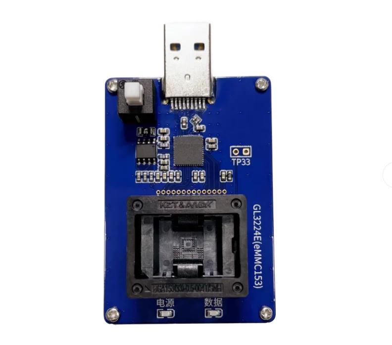 EMMC153 Burner Adapter to USB3.0 EMMC Chip Reader Writer BGA153 Test Socket GL3224 Testing Station