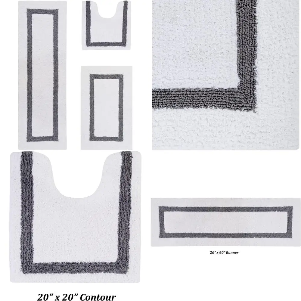 

Cotton Hotel Collection Bath Mat Set - 100% Cotton, White and Gray, Tufted, Reversible, Absorbent, Machine Washable