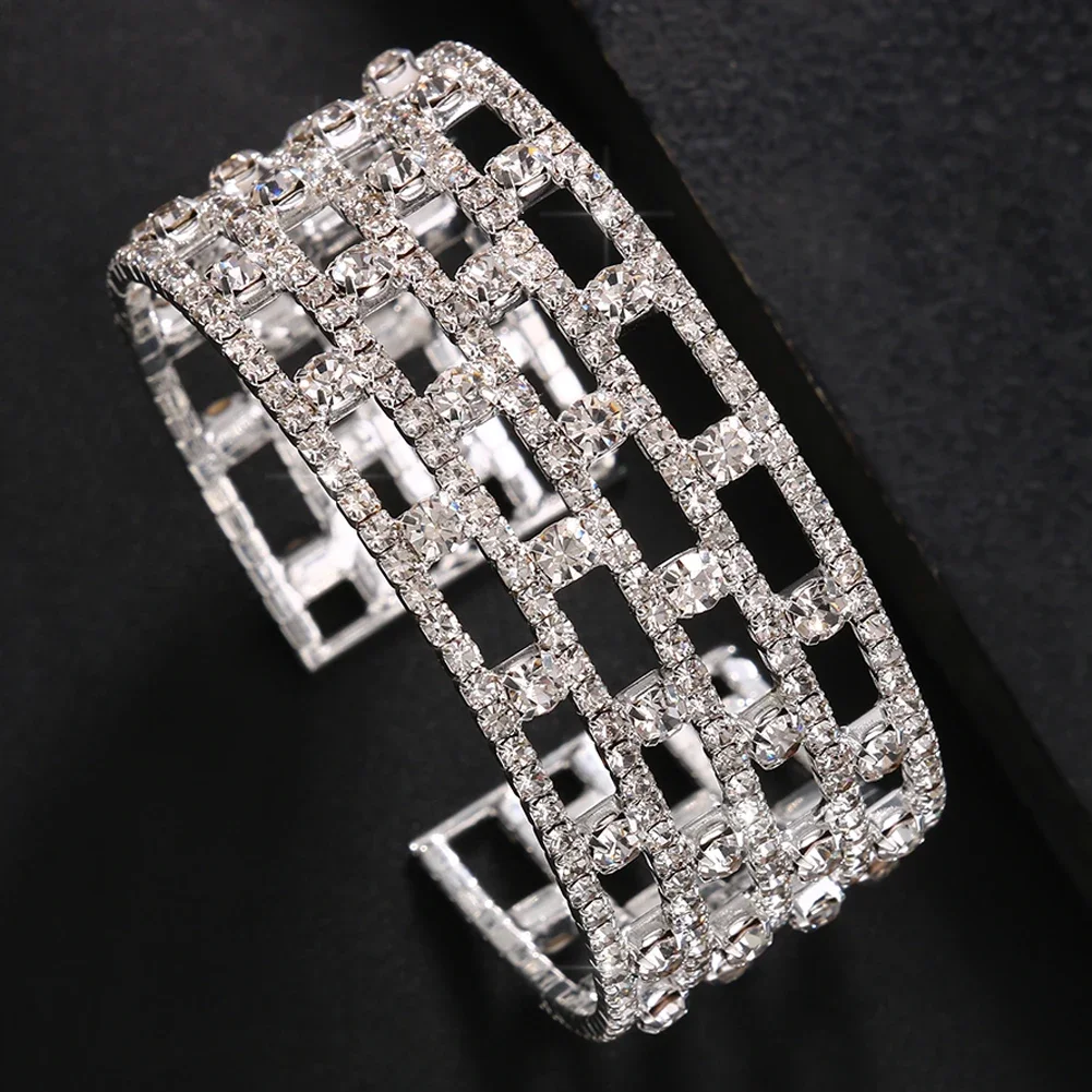 Fashion Crystal Bangle Bracelet for Women Hand Jewelry Bridal Bracelets for Wedding Elegant 2022 Trending Rhinestone Jewellery