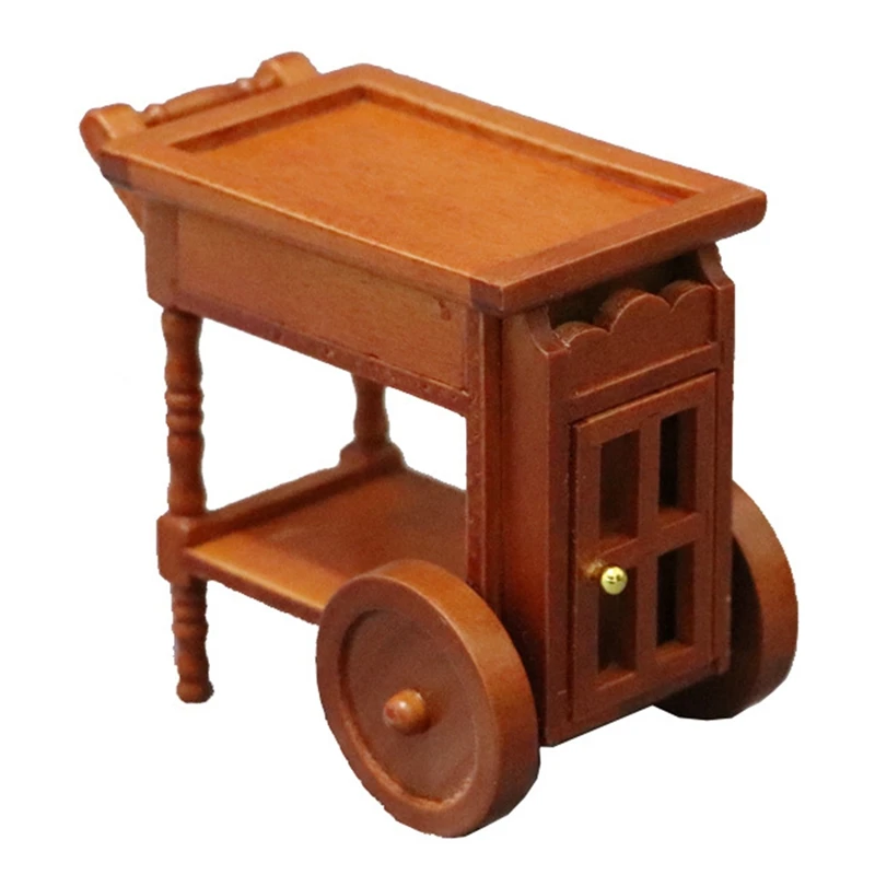 

1/12 Dollhouse Furniture Accessories Wooden Food Cart Dining Trolley Model Craft For Dolls House Life Scene Ornament