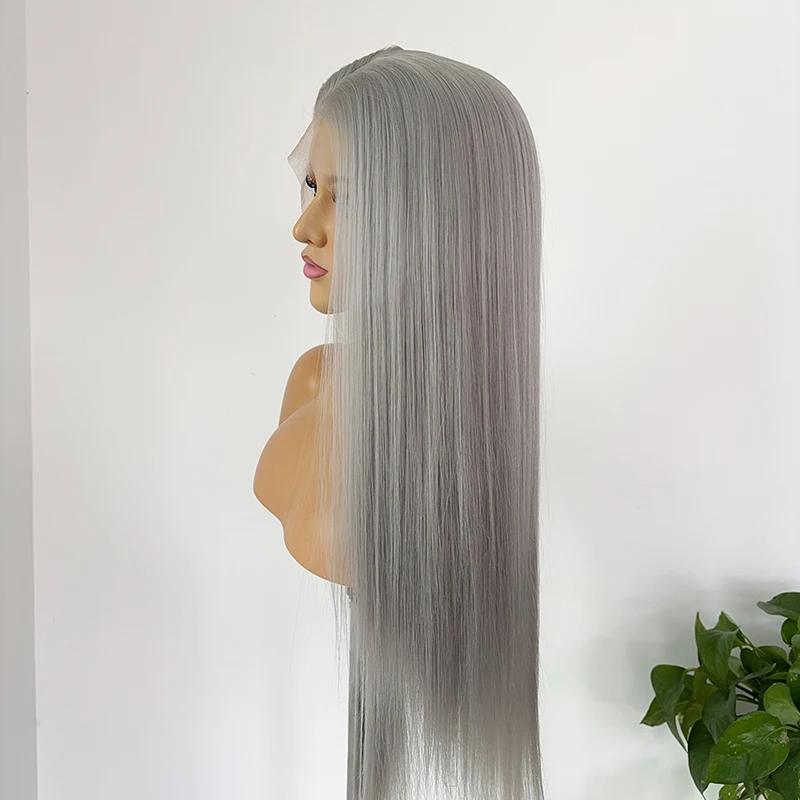 Gray Wig Lace Front Women 26 Inches 13*4 HD Lace Front Wigs Long Straight Natural Looking Synthetic Lace Front Wig for Cosplay
