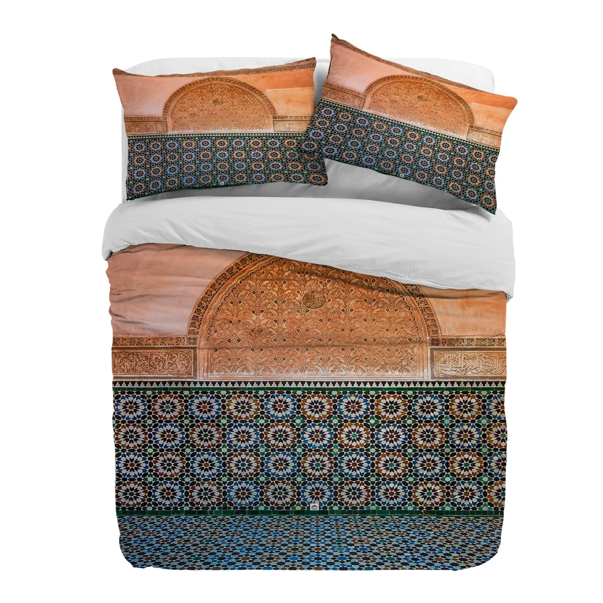 Vintage Moroccan Geometric Tile 3pcs Duvet Cover Set with Pillow Case Double Comforter Bedding Set Quilt Cover Couple Bed