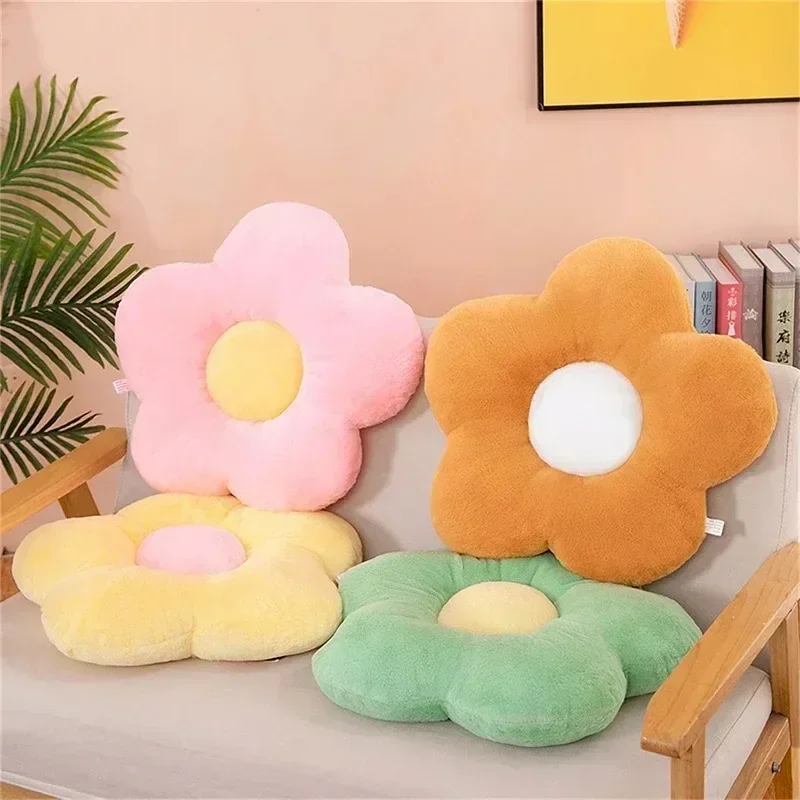 2024 New Flower Plush Shape Pillow Cushion Office Sunflower Cushions Solid Color Home Supplies for Girls Baby Home Decor Gift