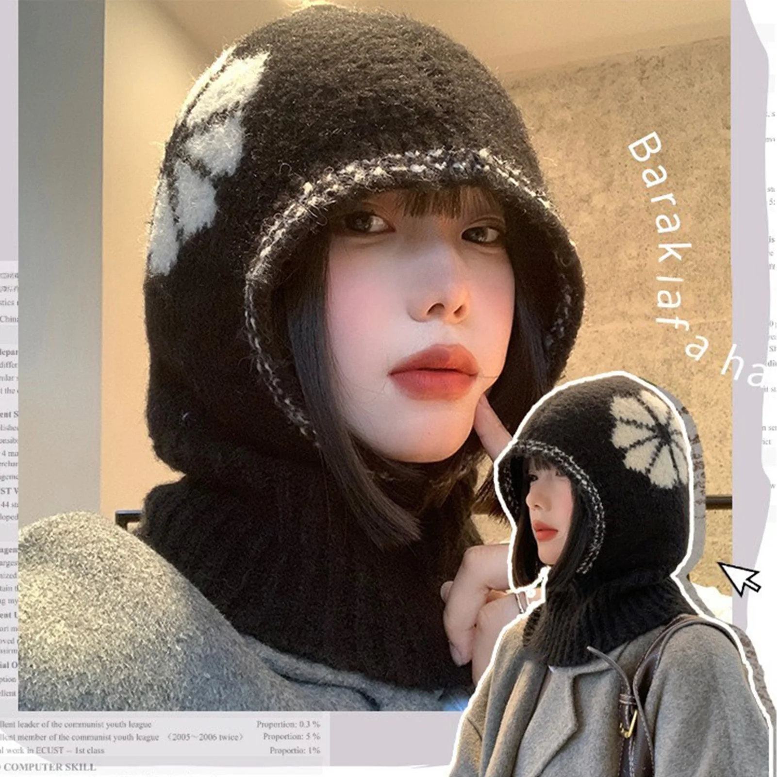

Winter Outdoor Warm Hat Retro Color Block Knit Balaclava Hat Winter Warm Scarf Ear Cover For Skiing Cycling Riding Camping 2025