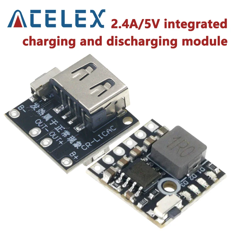 2.4A/5V integrated charging and discharging module 3.7V 4.2V 18650 lithium battery charging boost power supply board protection