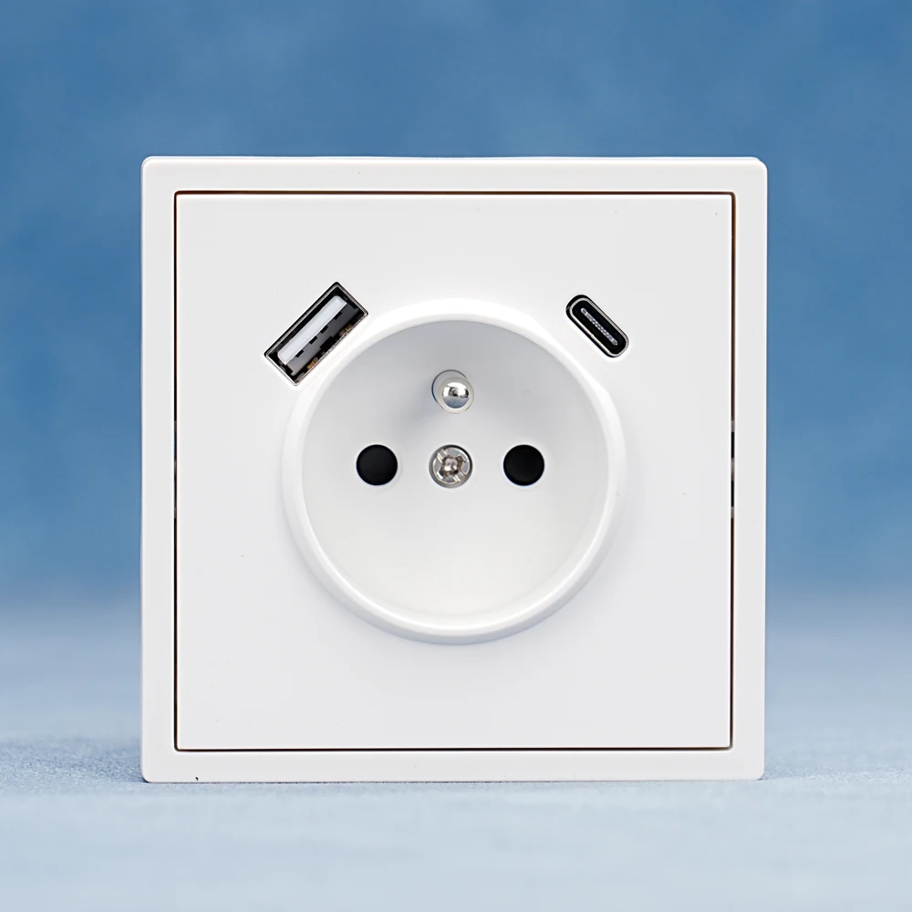 

European standard 80*80mm French socket PC panel USB port Type-A and Type-C wall socket 16A 250V