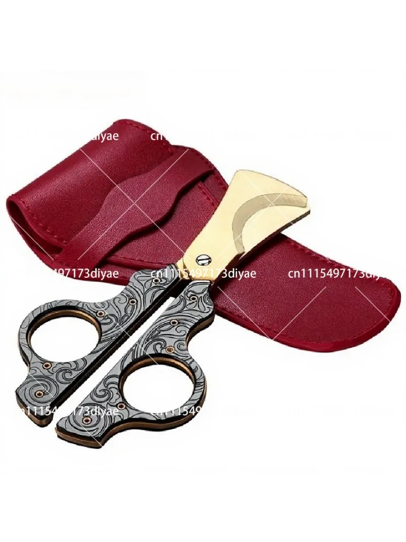 Vintage Stainless Steel Cigar Scissors with Embossed Pattern, Sharp Large Ring Diameter Blade for Cutting