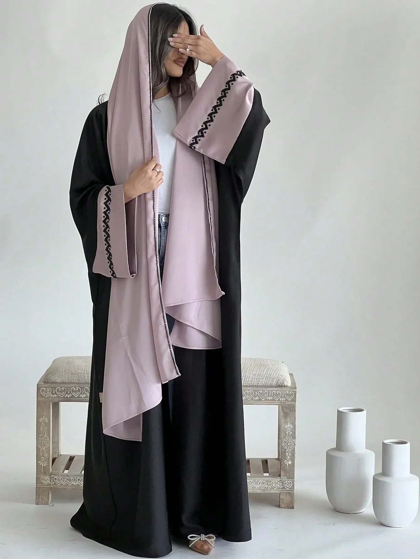 Islamique manches longues ample ouvert devant Abaya musulman arabe broderie Abayas Robe turquie caftans longue Robe Maxi femmes Jilbabs