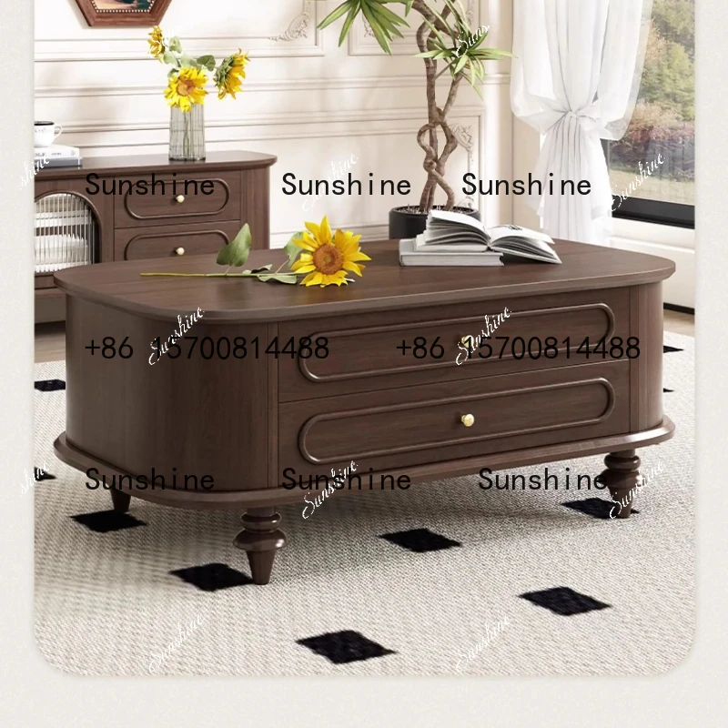 

French solid wood coffee table medieval light luxury tea table living room drawer tea table