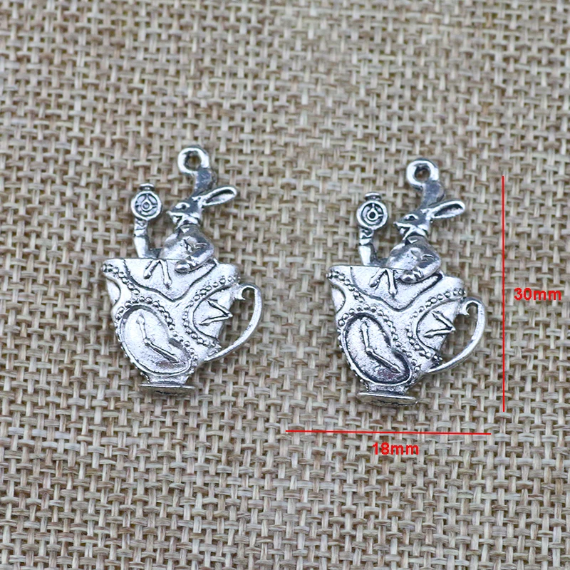 4 Pieces 18*30mm Mixed Alloy Antique Silver Color Rabbit Cup Charms Vintage Pendant Accessory For DIY Jewelry Making