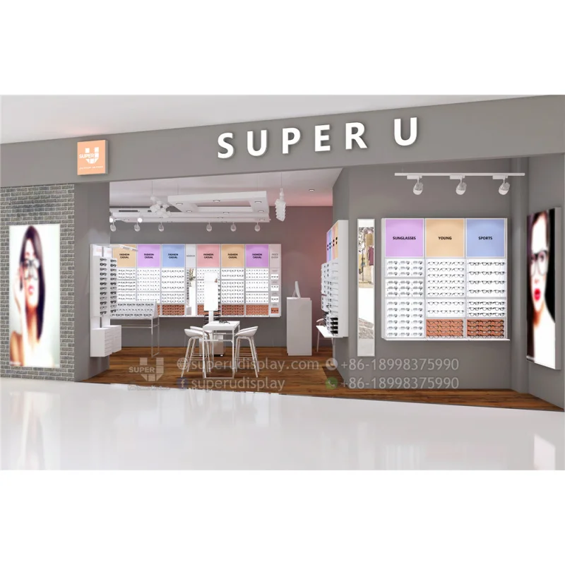 custom.Professional New Interior Optical Store Fixtures Sunglasses Shop Display System Decoration Ideas Optical Design Shop