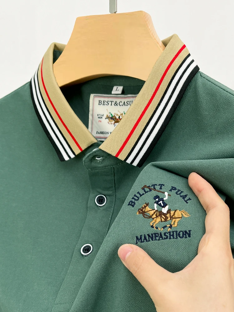 Luxury Brand Exquisite Embroidery Men\'s 2024 Summer New Short Sleeved Cotton Polo Shirt Business Casual Comfortable T-Shirt Top