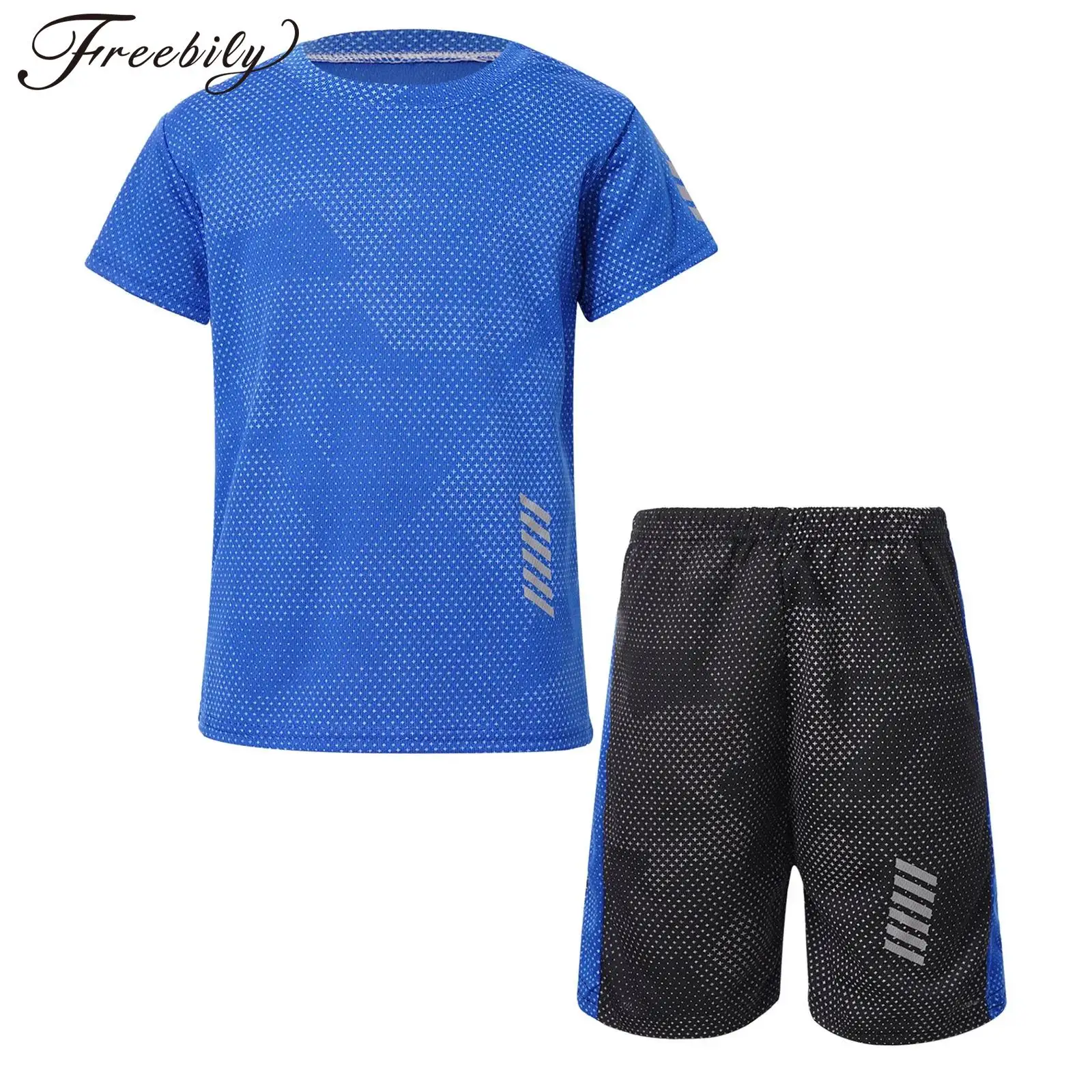 Kids Boys Quickly Dry Sports T-shirt with Active Shorts Soccer Football Training Uniforms Summer 2 Pices Outfits Shorts Clothes