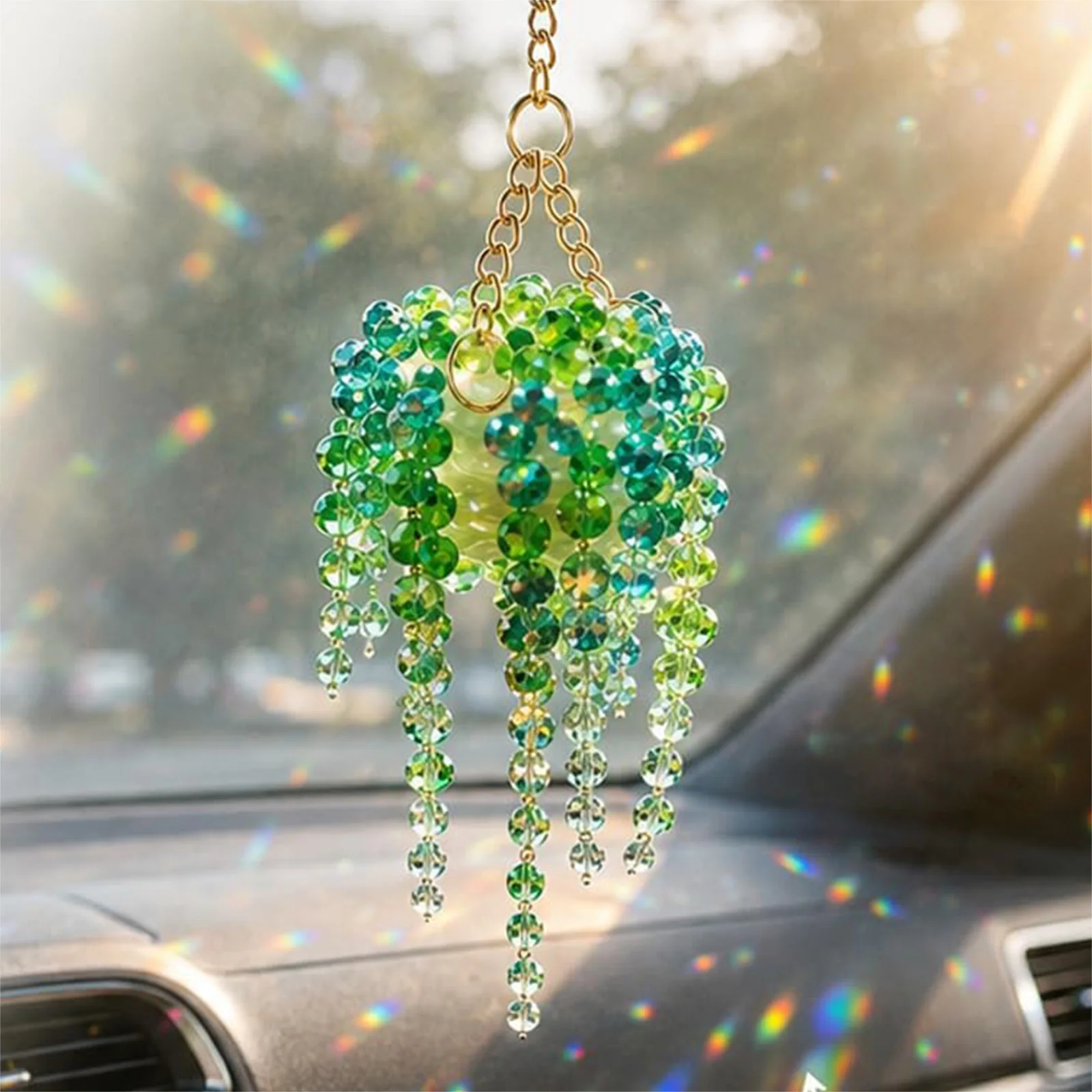 Crystal Sun Plant Hanger Multi-Beaded Green Beaded Plant Kit High-temperature Resistance for Bohemian-Style Decor Enthusiast