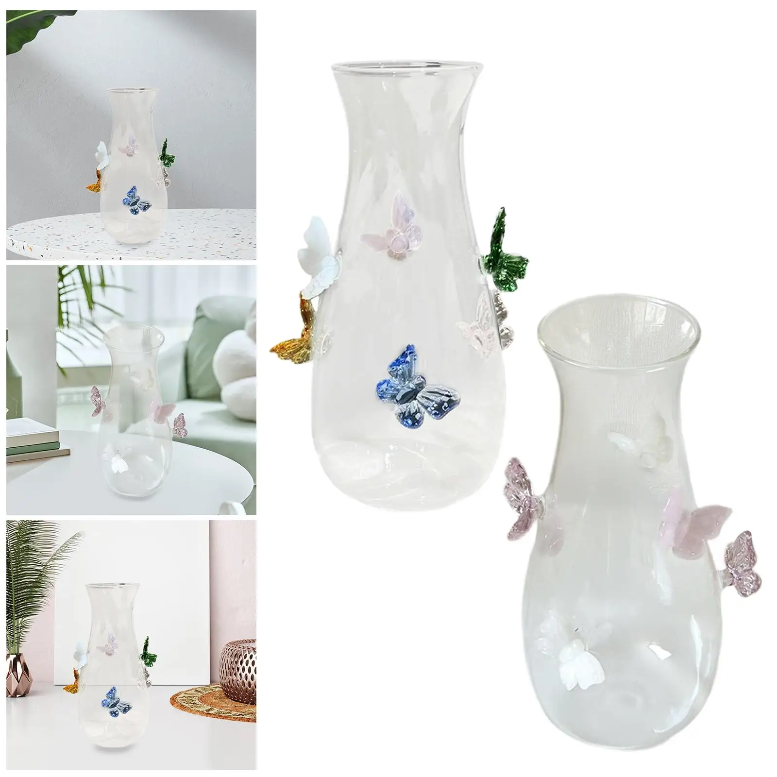3D-Schmetterlingsvase, Dekoration, Glas, modisch, handgefertigt, dekorative Kunsthandwerksflasche für Esstisch, Mottoparty, Geschenk, Hochzeit, Arbeitsplatte