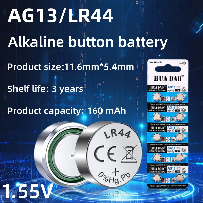 

LR44 AG13 LR1154 Button Battery 357 SR44 RW82 SR1154 1.55V Zinc Manganese Button Cell Watch Toys and Electronic Products