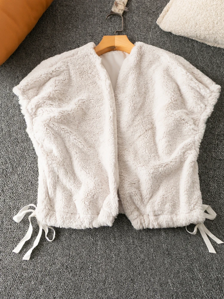 

Модный короткий кардиган-жилет с круглым вырезом из кораллового флиса в корейском стиле для повседневной носки, цветной, женский.