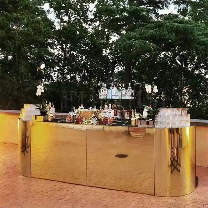 for New Design Golden Mirror Bar Mobile Counter  Party Event Outdoor Wedding Cocktail Bar Rental