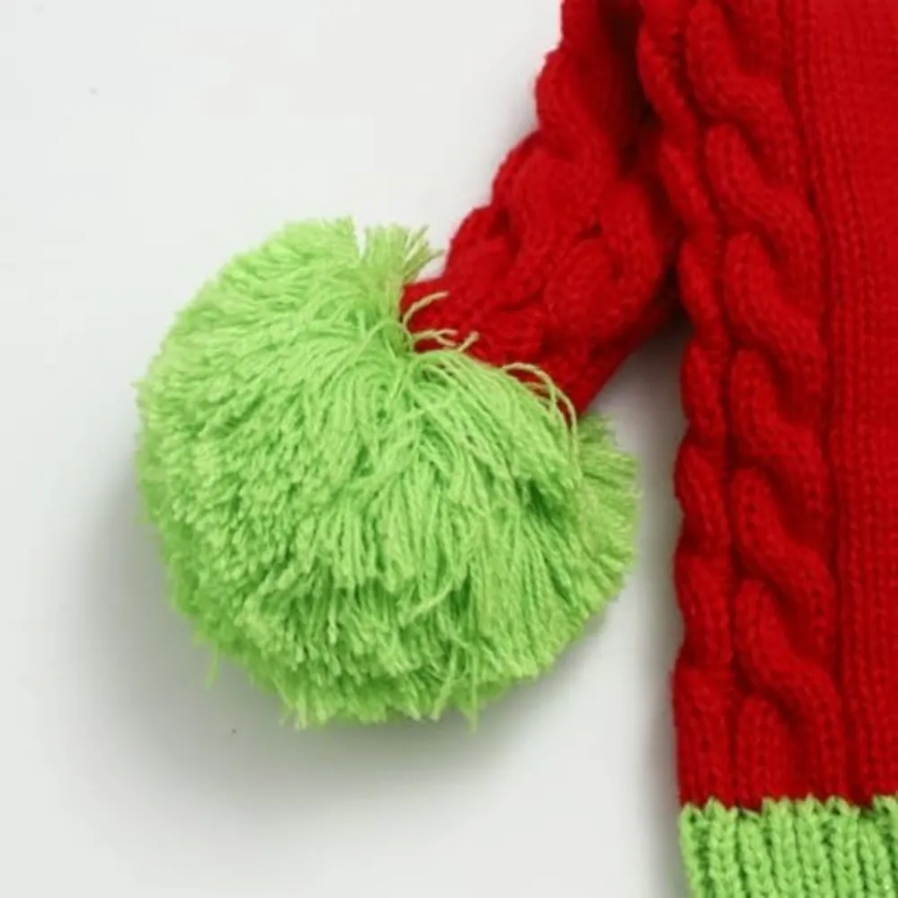Knitted Fabric Knitted Santa Hat Crochet Design One Size Holiday Knit Cap Stretchy Fit Christmas Beanie Hat Winter Season