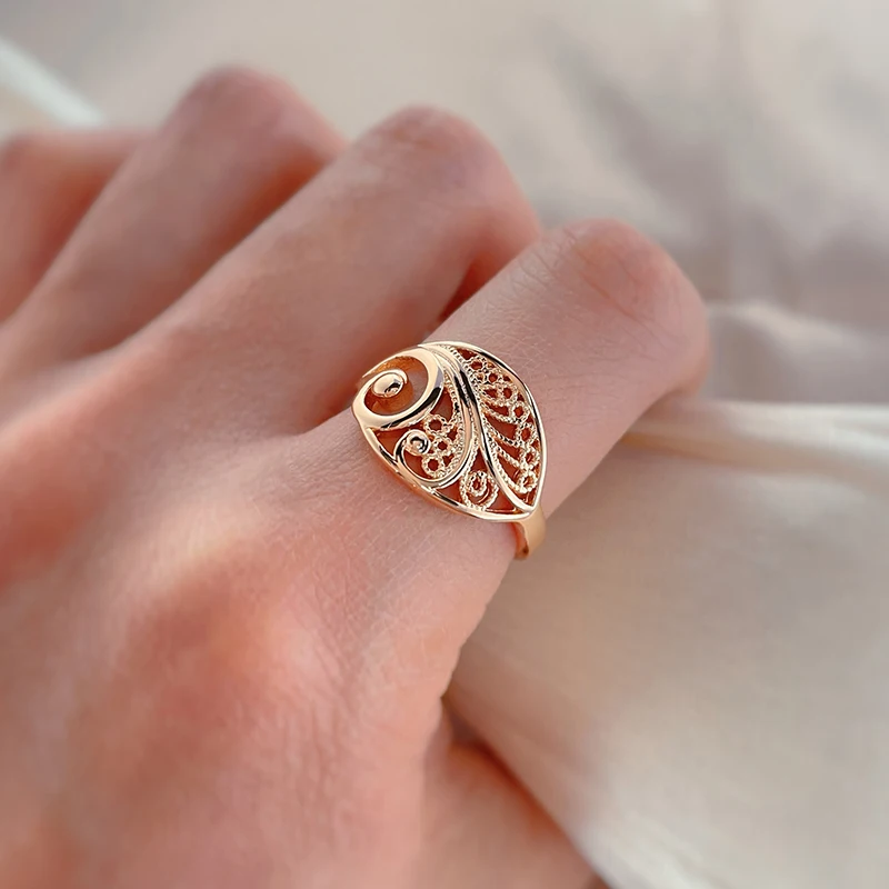 SYOUJYO 585 Rose Gold Color Cutting Women\'s Ring Classic Luxury Party Anniversary Fine Jewelry Glossy Hundred Ethnic Style Ring