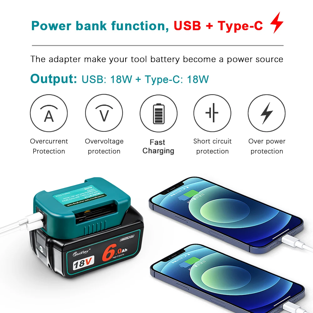 fast charging Adapter for Makita 18V 14V battery BL1860 batteries onvert to power bank with dual output interface Portable rack