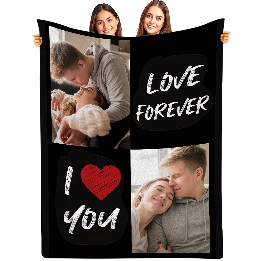 Personalized photo-crafted blanket. Upload 2 of your exclusive photos and images. Lightweight flannel bedspread/cushion blanket