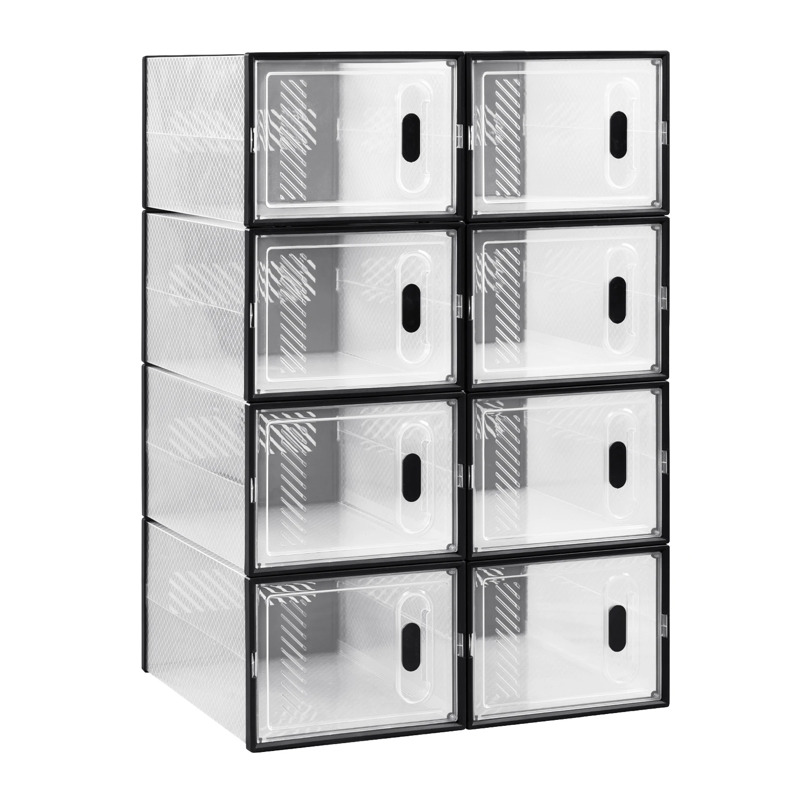 WOLTU Organisateur de rangement pour chaussures transparent noir 8/12/18 pièces, armoire à chaussures pliable, boîtes à chaussures empilables avec porte magnétique