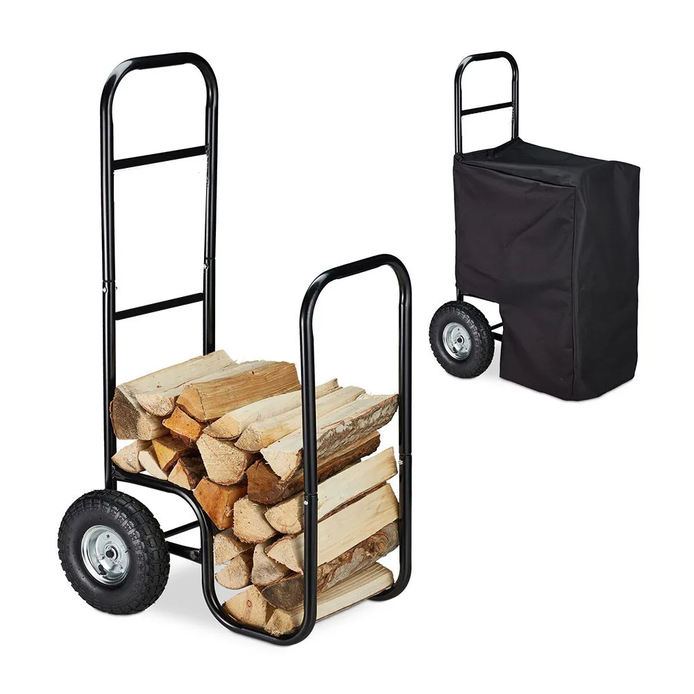 Outdoor Indoor Fireplace Log Storage Firewood Log Storage Rack Holder Firewood Rack With Wheels