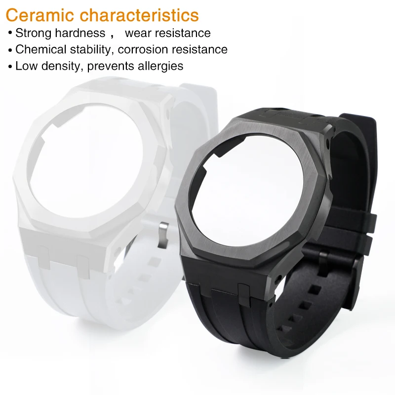 Ceramic case rubber strap watch modification accessory compatible with GA-2100 GA-B2100 GA-2110 model.