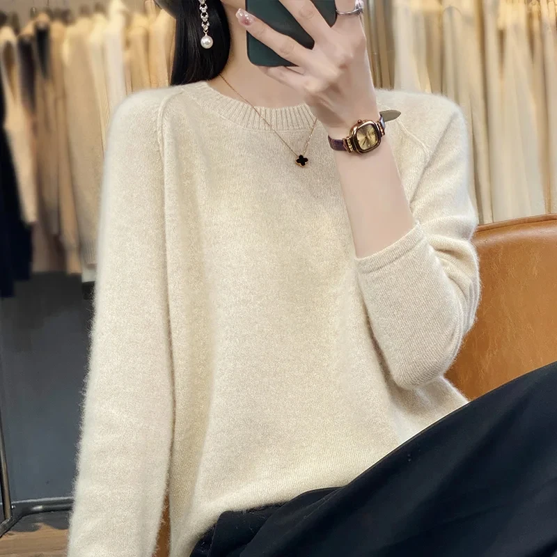 

Women's 100% Pure Wool Cashmere Sweater, O-neck Pullover, Casual Knitted Tops, Female Jacket, Korean Fashion, Autumn, Winter