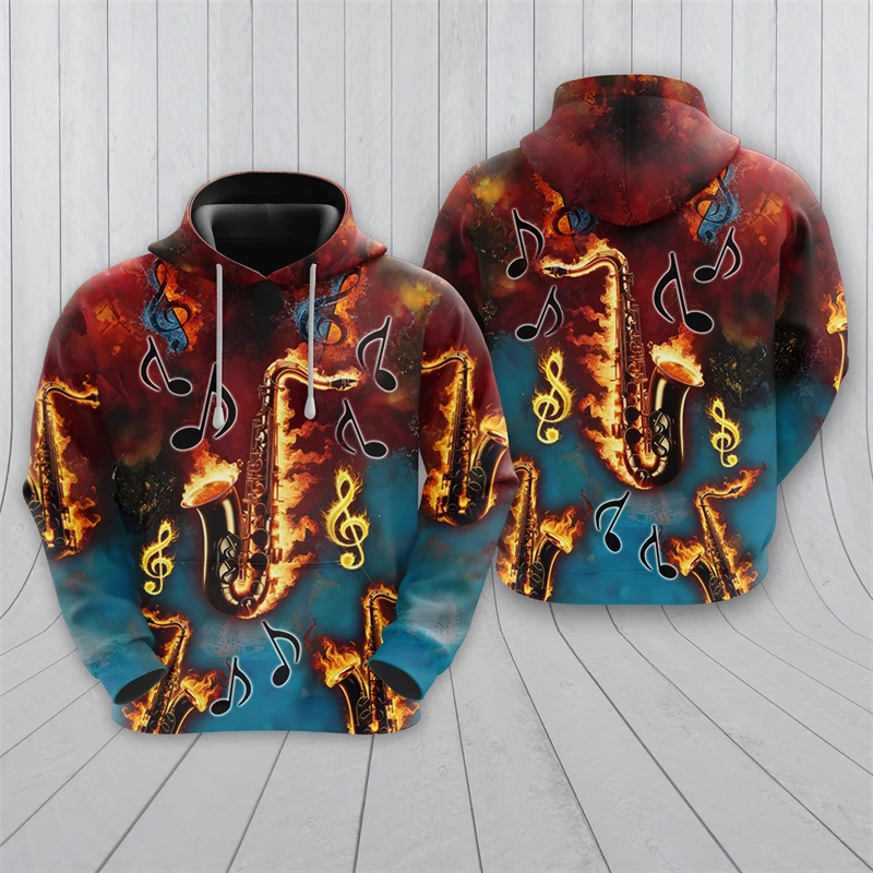 

Saxophone 3D Print Hoodies For Men Clothing Casual Jazz Music Graphic Sweatshirts Musical Instrument Tracksuit Singer Pullovers