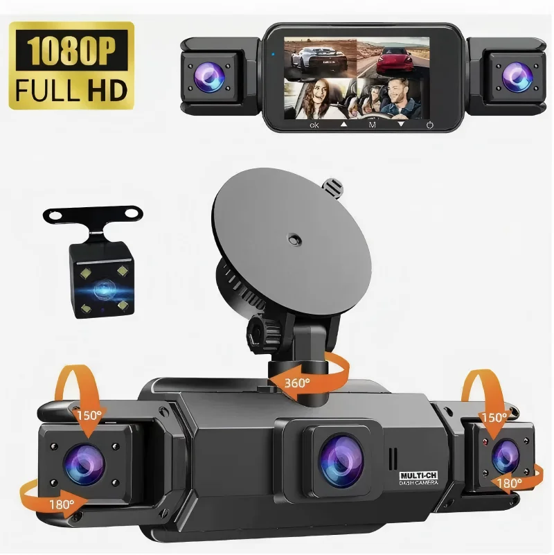 

Видеорегистратор HONG TONG с четырьмя каналами, HD-качеством, инфракрасным ночным видением, Wi-Fi и функцией записи видео с камеры заднего вида для безопасного вождения