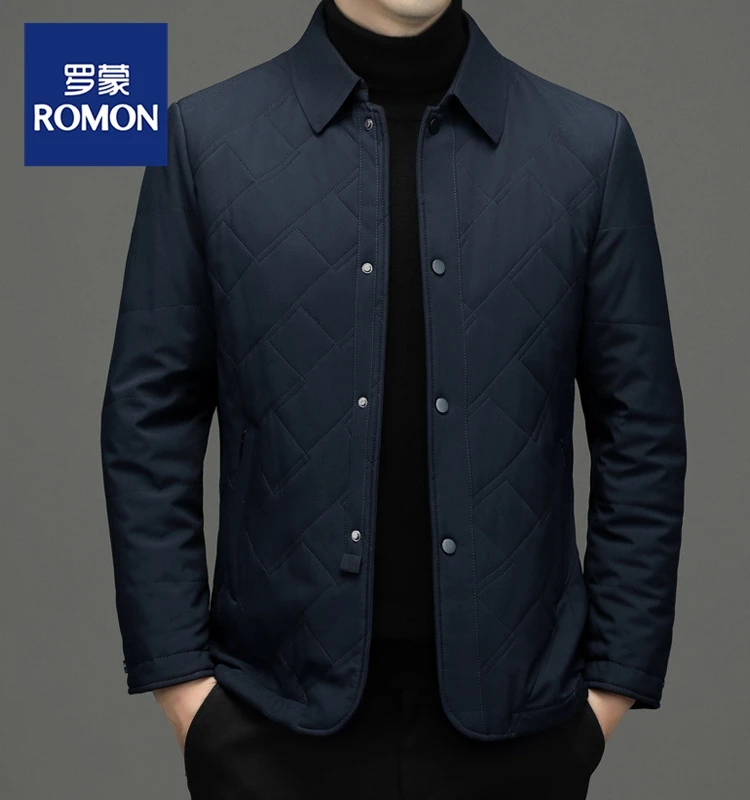 

Зимняя повседневная тонкая хлопковая куртка Lormen для мужчин, деловой стиль, с отложным воротником, теплый наполнитель из полиэфирного волокна, пальто в стиле «папин стиль»