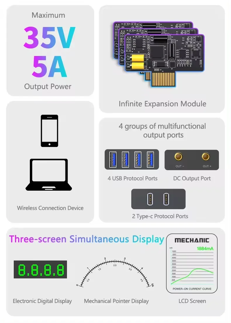 Imagem -04 - Mechanic-dc Regulado Power Supply Expansão Interface Iot Inteligente Fonte de Alimentação de Diagnóstico Digital Fonte de Alimentação Ajustável