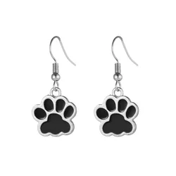 Black Dog Cat Paw Drop Earring Footprint Dangle Earings for Women Vintage Fashion Enamel Animal Pendientes Pet Lover Gift New